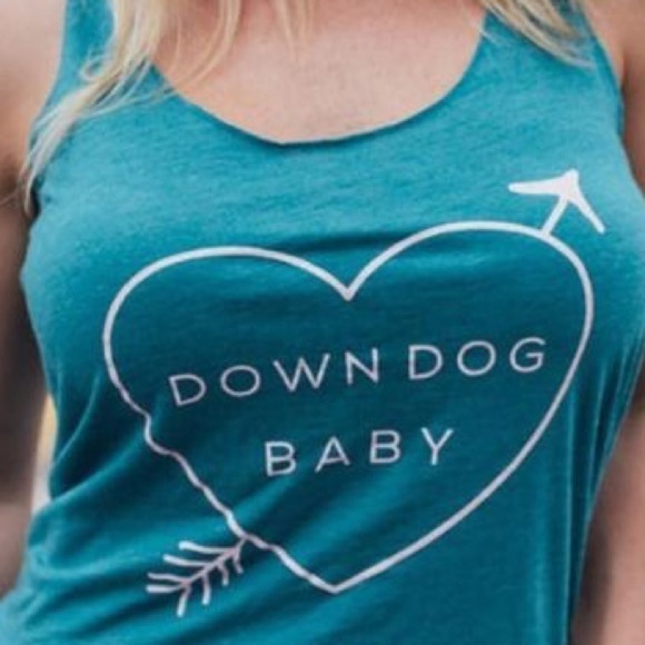 Dirty Blonde Down Dog Baby yoga tank top teal L - Picture 3 of 5
